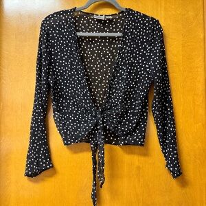 Chico's Sheer 100% Silk Black and White Polka Dot Tie Blouse